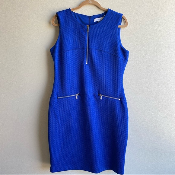 Calvin Klein Royal Blue Sheath Dress with Silver Zipper Accent Sz. 12 - Picture 11 of 12